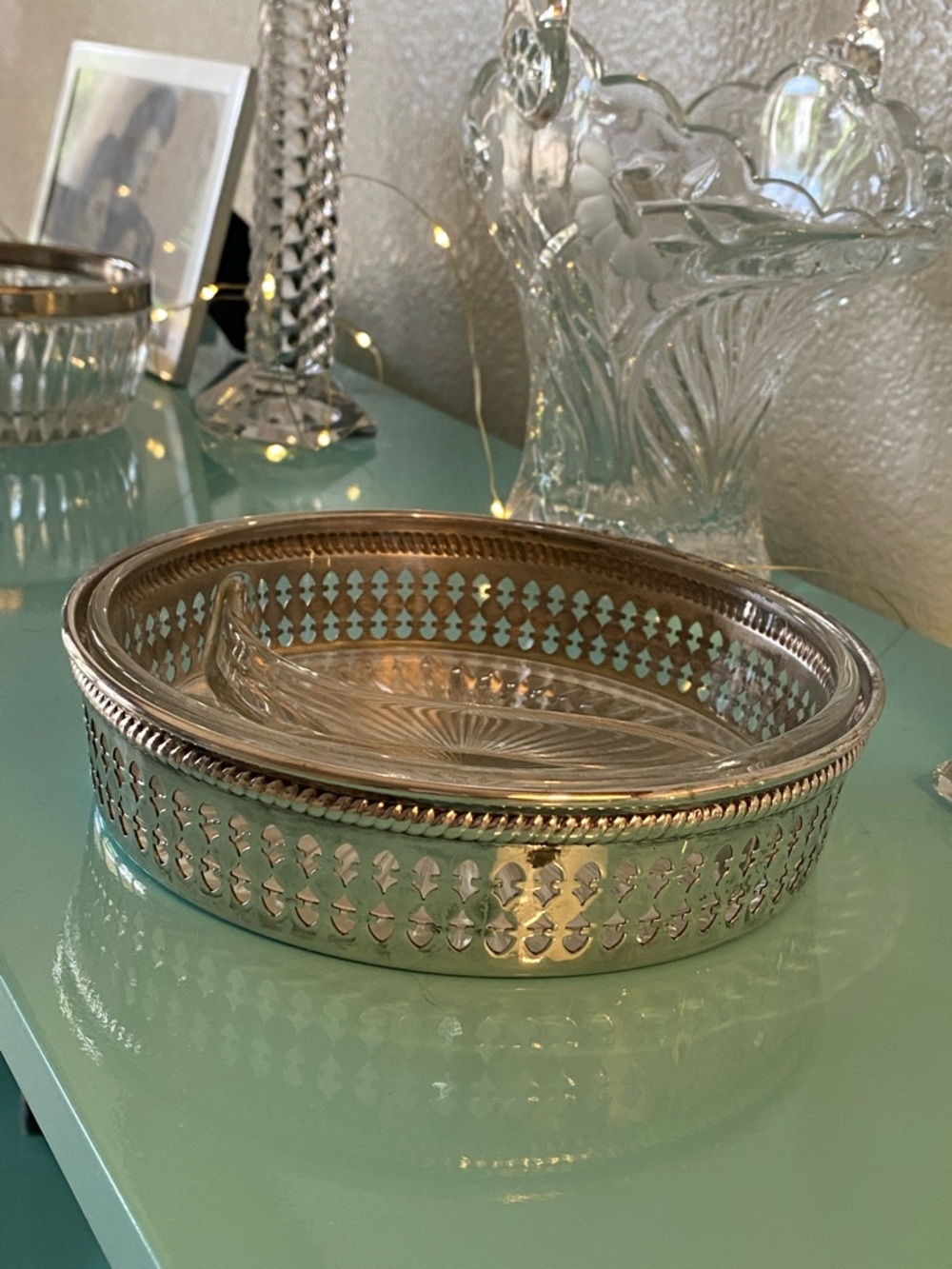 Silver Plated Rim With Glass Insert Dish